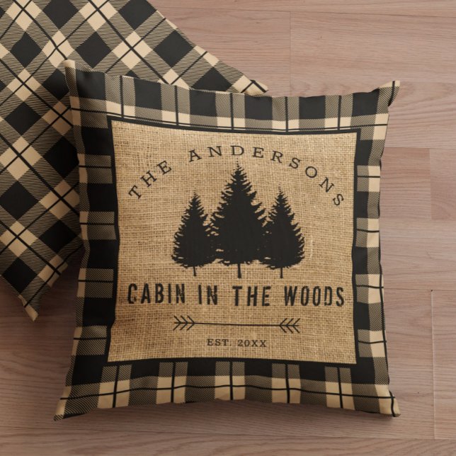 Rustic Country Family Name Cabin in the Woods Cushion (Creator Uploaded)