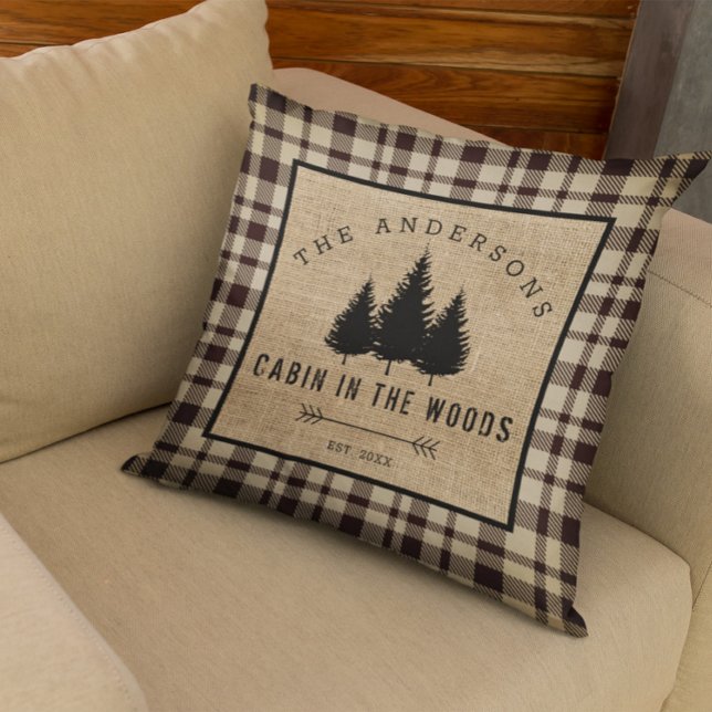 Rustic Country Family Name Cabin in the Woods Cushion (Creator Uploaded)