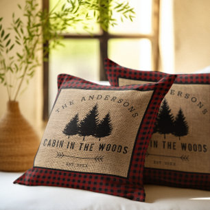 Rustic Country Family Name Cabin in the Woods Cushion