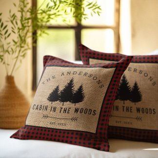 Rustic Country Family Name Cabin in the Woods Cushion