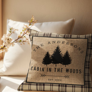 Rustic Country Family Name Cabin in the Woods Cushion