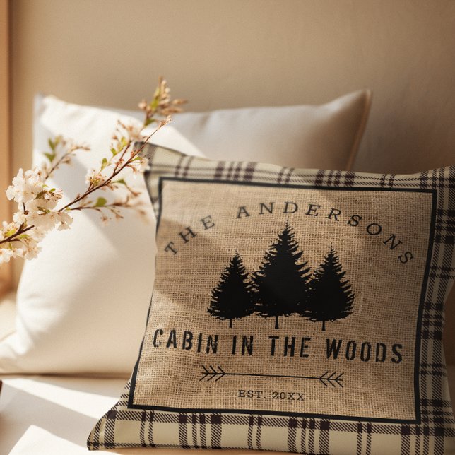 Rustic Country Family Name Cabin in the Woods Cushion (Creator Uploaded)