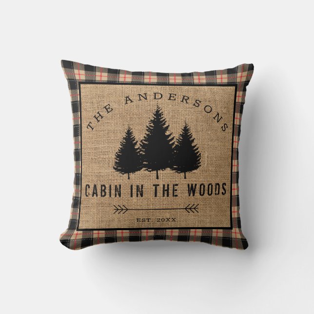 Rustic Country Family Name Cabin in the Woods Cushion (Front)