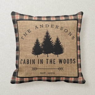 Rustic Country Family Name Cabin in the Woods Cushion