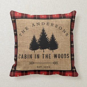 Rustic Country Family Name Cabin in the Woods Cushion