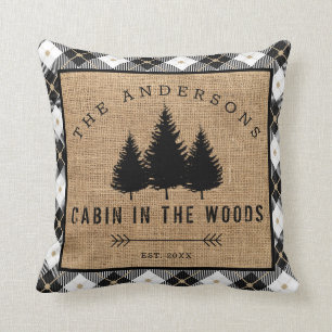 Rustic Country Family Name Cabin in the Woods Cushion