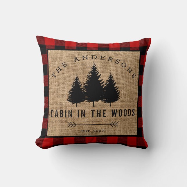 Rustic Country Family Name Cabin in the Woods Cushion (Front)