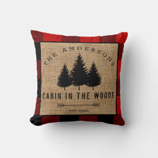 Rustic Country Family Name Cabin in the Woods Cushion