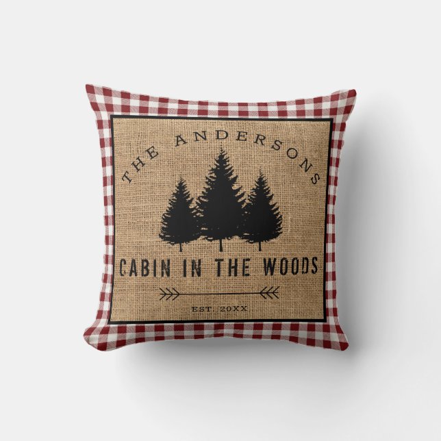 Rustic Country Family Name Cabin in the Woods Cushion (Front)