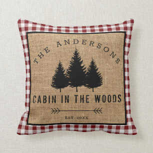 Rustic Country Family Name Cabin in the Woods Cushion