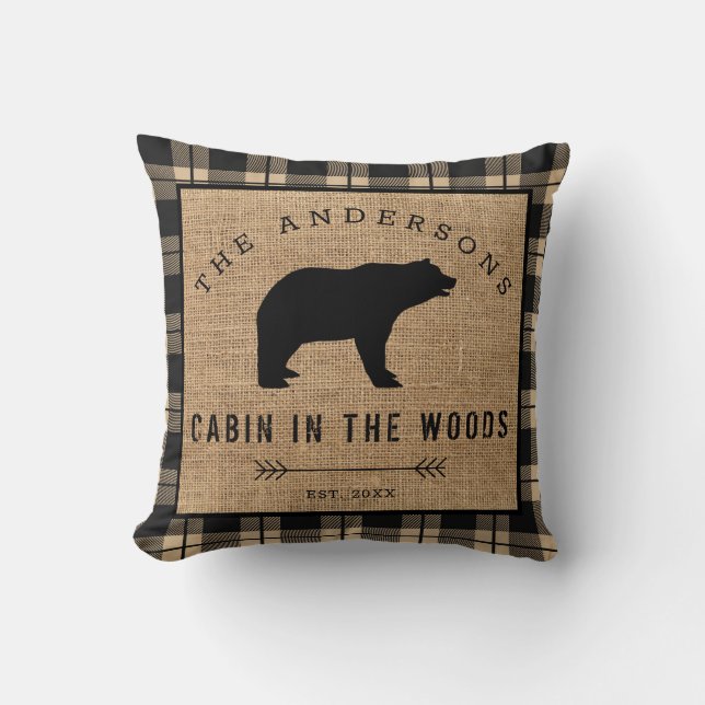 Rustic Country Family Name Cabin in the Woods Cushion (Front)