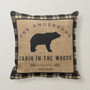 Rustic Country Family Name Cabin in the Woods Cushion