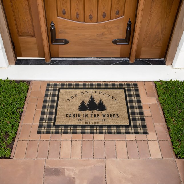 Rustic Country Family Name Cabin in the Woods Doormat (Outdoor)