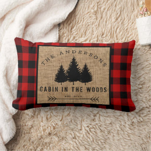 Rustic Country Family Name Cabin in the Woods Lumbar Cushion