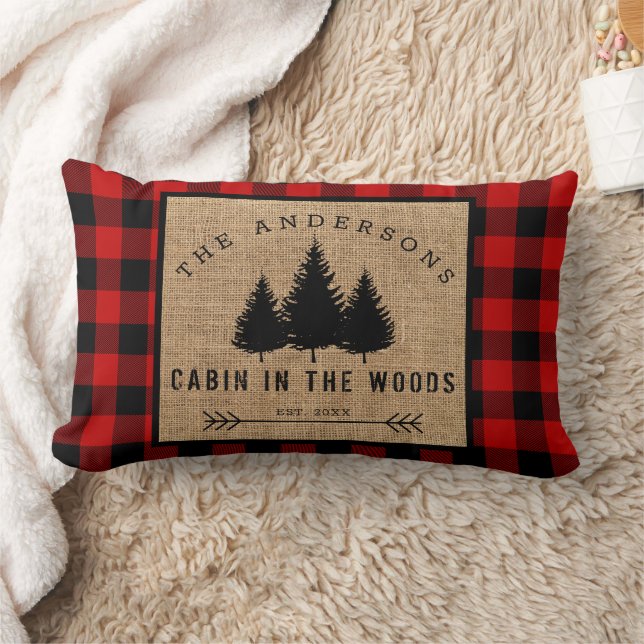 Rustic Country Family Name Cabin in the Woods Lumbar Cushion (Blanket)