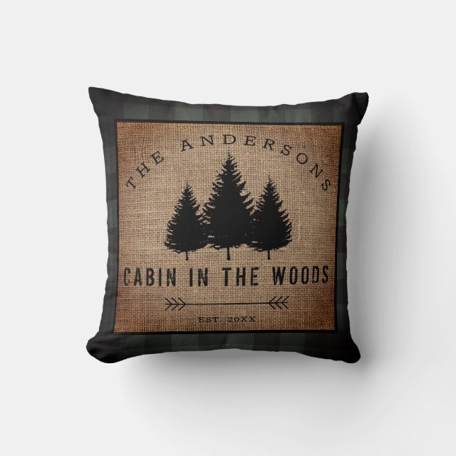 Rustic Country Family Name Cabin in the Woods Thro Cushion (Front)