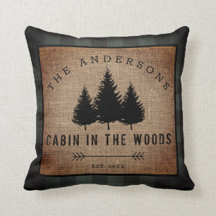 Rustic Country Family Name Cabin in the Woods Thro Cushion