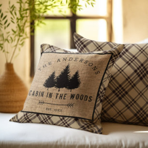 Rustic Country Family Name Cabin in the Woods Thro Cushion