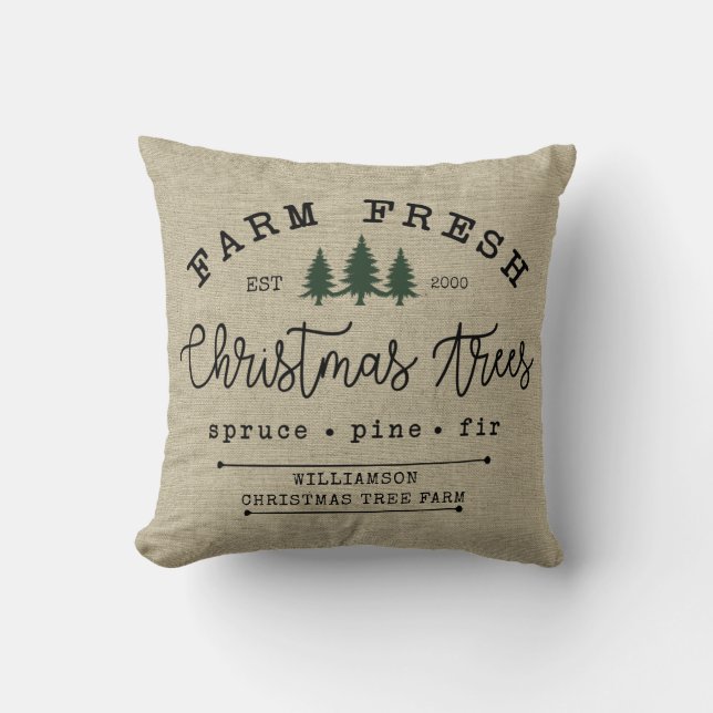 Rustic Country Family Name Christmas Tree Farm  Cushion (Front)