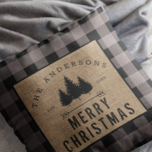 Rustic Country Family Name Merry Christmas Plaid