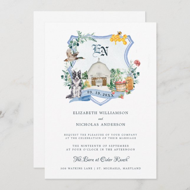 Rustic Country Farm | Barn Wedding Crest  Invitation (Front/Back)