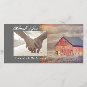 Rustic country farm red barn wedding thank you card