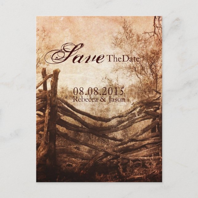 rustic country farm wedding save the date announcement postcard (Front)
