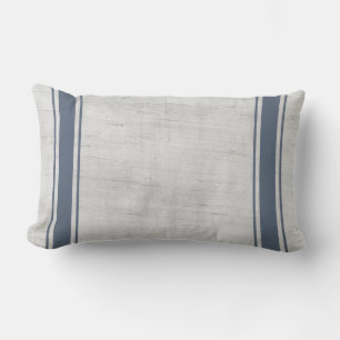 Rustic Country Farmhouse Blue Stripe Canvas Lumbar Cushion