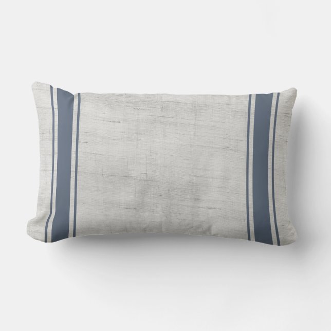 Rustic Country Farmhouse Blue Stripe Canvas Lumbar Cushion (Front)