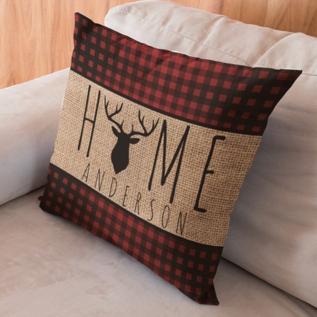 Rustic Country Faux Burlap Buck Head Family Name T Cushion (Creator Uploaded)