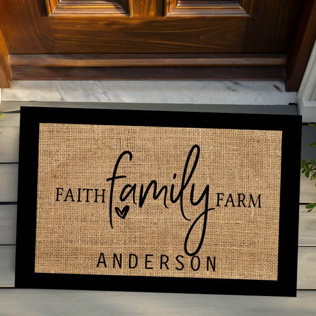 Rustic Country Faux Burlap Faith Family Farm Doorm Doormat (Creator Uploaded)
