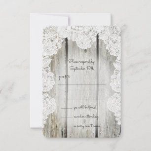 Rustic Country Faux Lace Barn Wood Wedding RSVP Card
