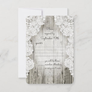 Rustic Country Faux Lace Barn Wood Wedding RSVP Card