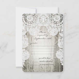 Rustic Country Faux Lace Barn Wood Wedding RSVP Card