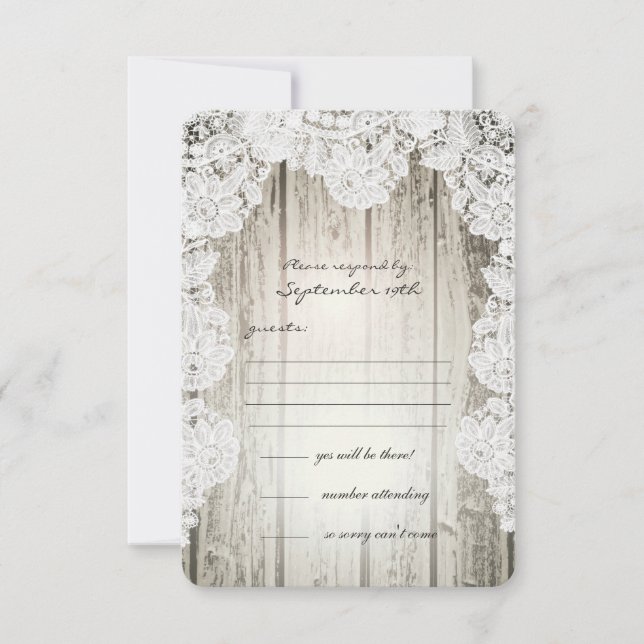 Rustic Country Faux Lace Barnwood Wedding RSVP (Front)