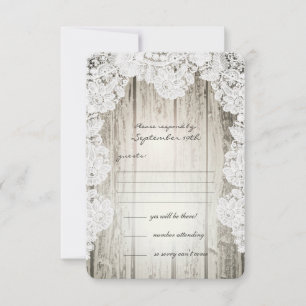 Rustic Country Faux Lace Barnwood Wedding RSVP Card