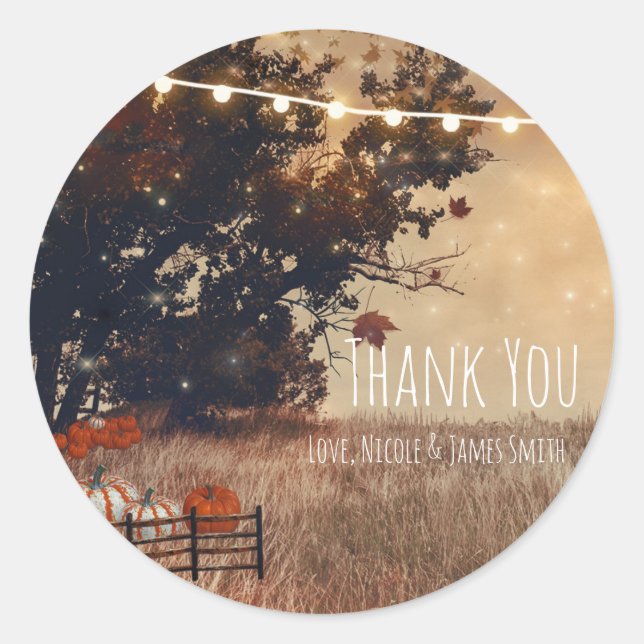 Rustic Country Field Autumn Wedding Favour Classic Round Sticker (Front)