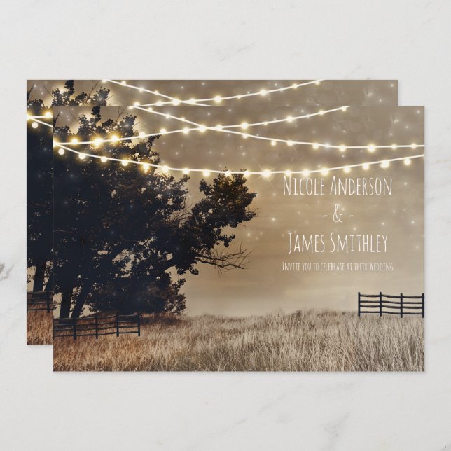 Rustic Country Field & Lights Country Wedding Invitation (Front/Back)