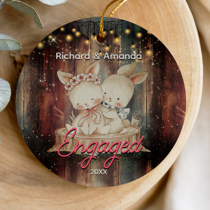 Rustic Country first Christmas engaged Ceramic Ornament