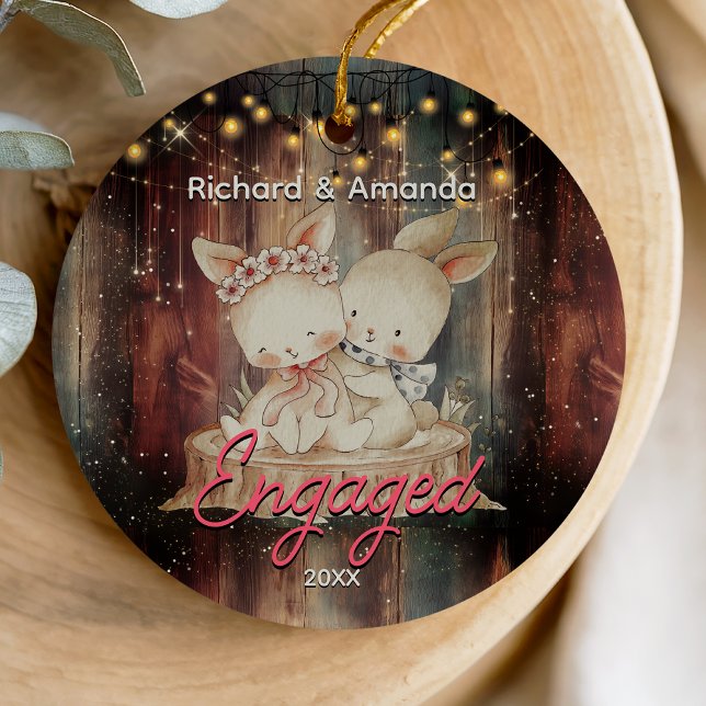 Rustic Country first Christmas engaged Ceramic Ornament (Creator Uploaded)
