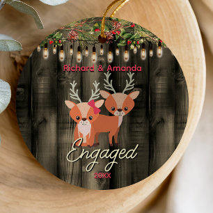 Rustic Country first Christmas engagement Ceramic Ornament