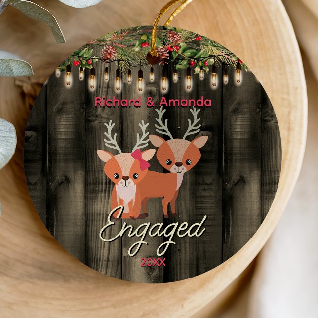 Rustic Country first Christmas engagement Ceramic Ornament (Creator Uploaded)