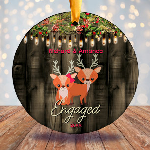 Rustic Country first Christmas engagement Ceramic Ornament