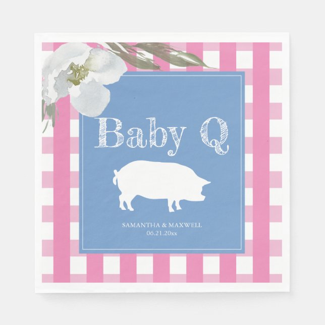 Rustic Country Floral and Pig Gingham Babyq Napkin (Front)