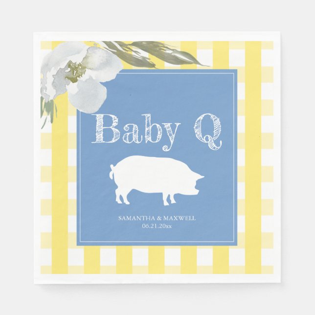 Rustic Country Floral and Pig Gingham Babyq Napkin (Front)