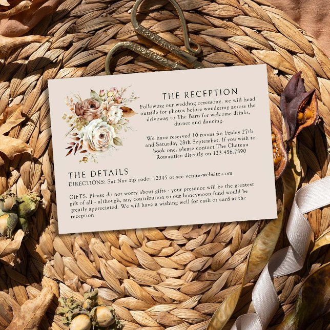 Rustic Country Floral Brown Neutral Wedding Detail Enclosure Card (Wedding details insert card from the Rustic Floral Brown Neutral Wedding Collection by Darling & May)