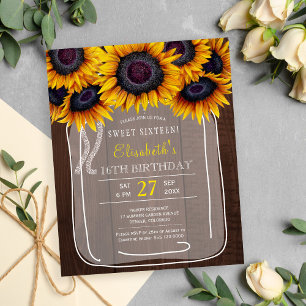 Rustic country floral BUDGET sweet sixteen invite