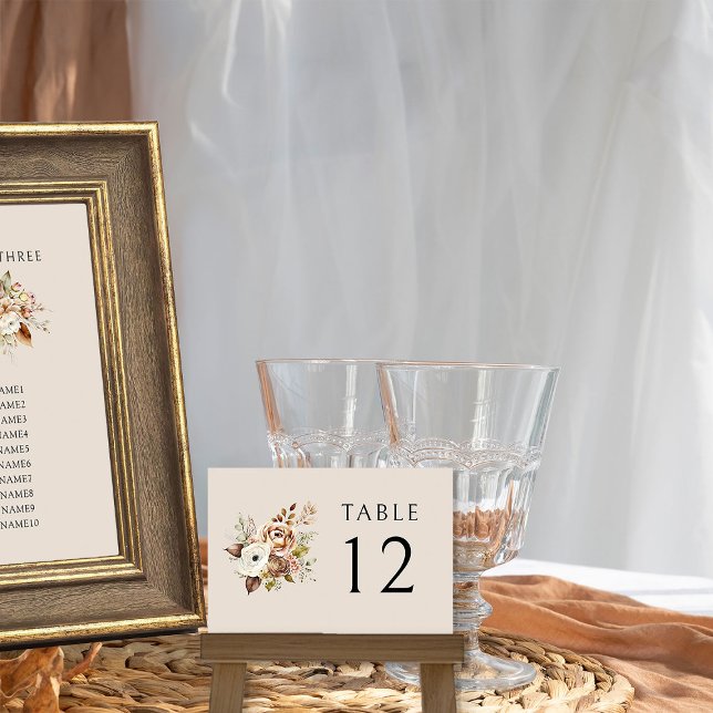 Rustic Country Floral Earthy Neutral Fall Wedding Table Number (Wedding table number from Rustic Floral Brown Neutral Wedding Collection by Darling & May)