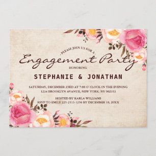 Rustic Country Floral engagement party card