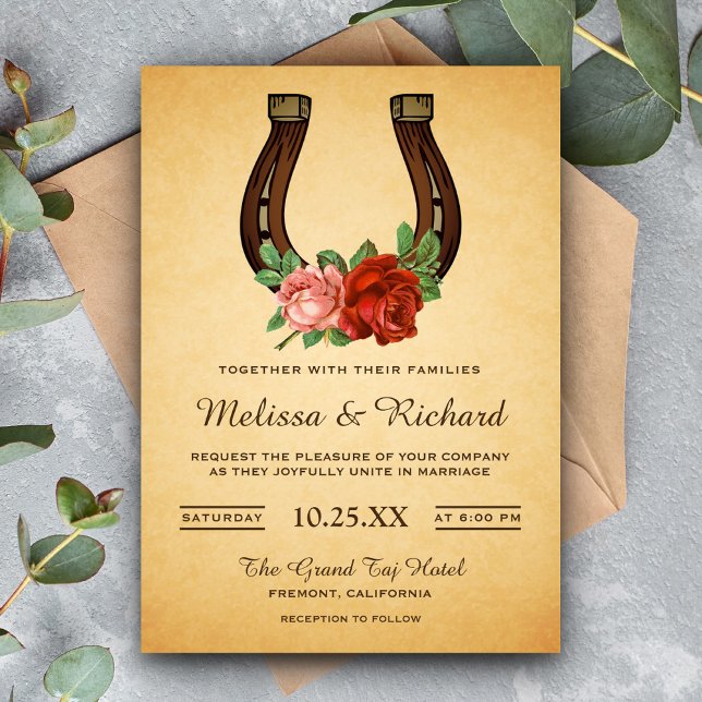 Rustic Country Floral Horseshoe Wedding Invitation (Creator Uploaded)